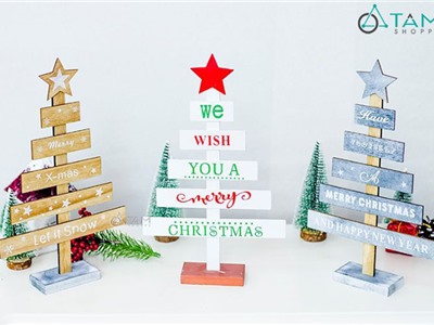 Cây thông noel mini để bàn in chữ bằng gỗ XMAS-TREE-26